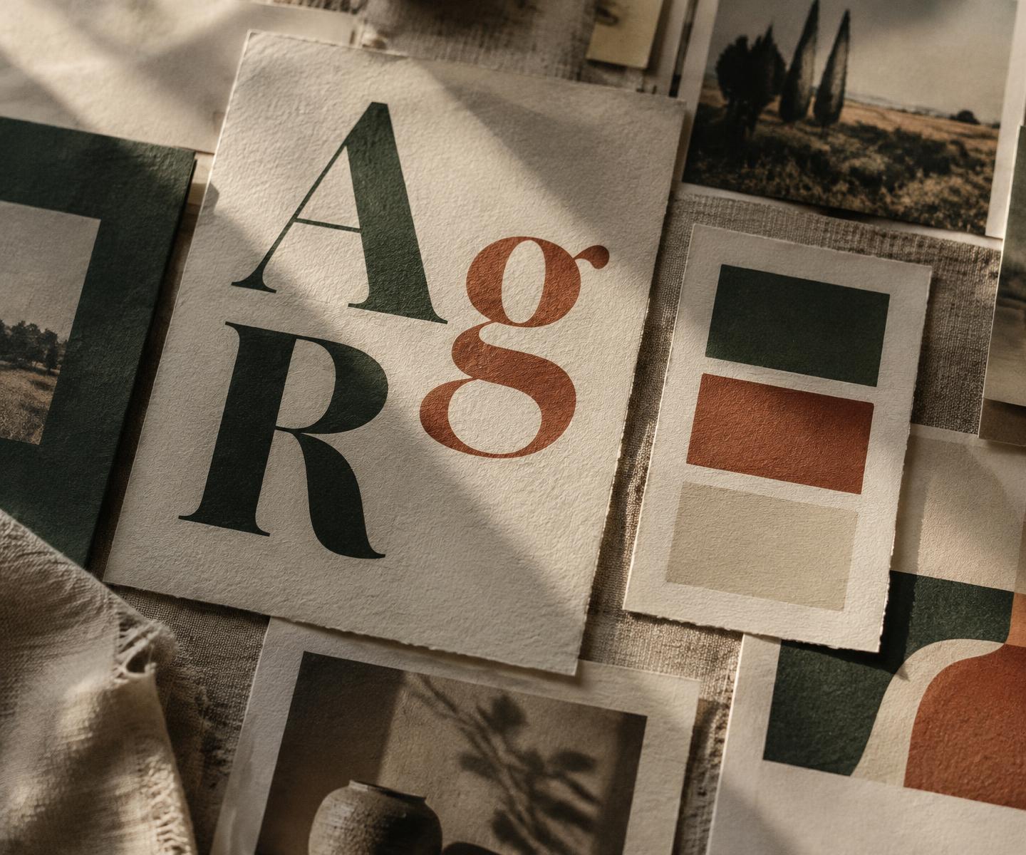 Type specimen and colour proofs printed on textured paper